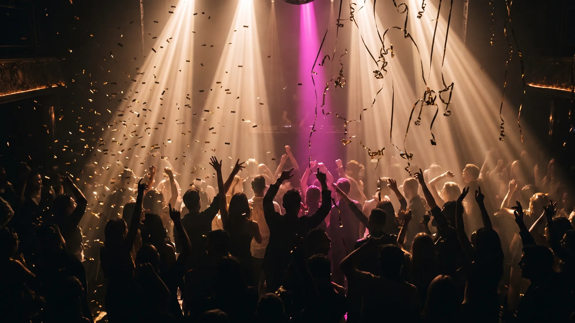 Illustration : confettis dorés sous les projecteurs