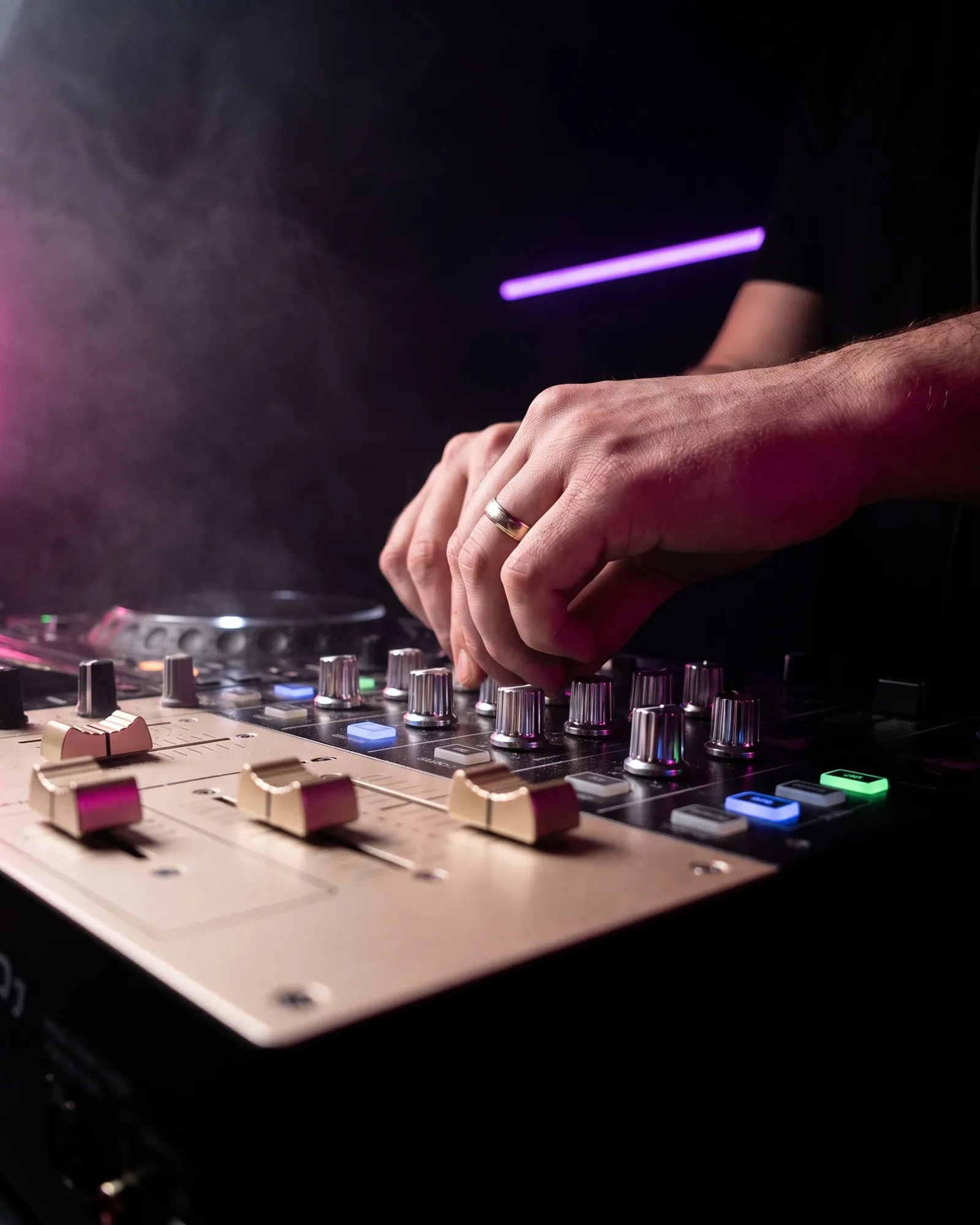 Illustration d'une console de DJ éclairée de rose