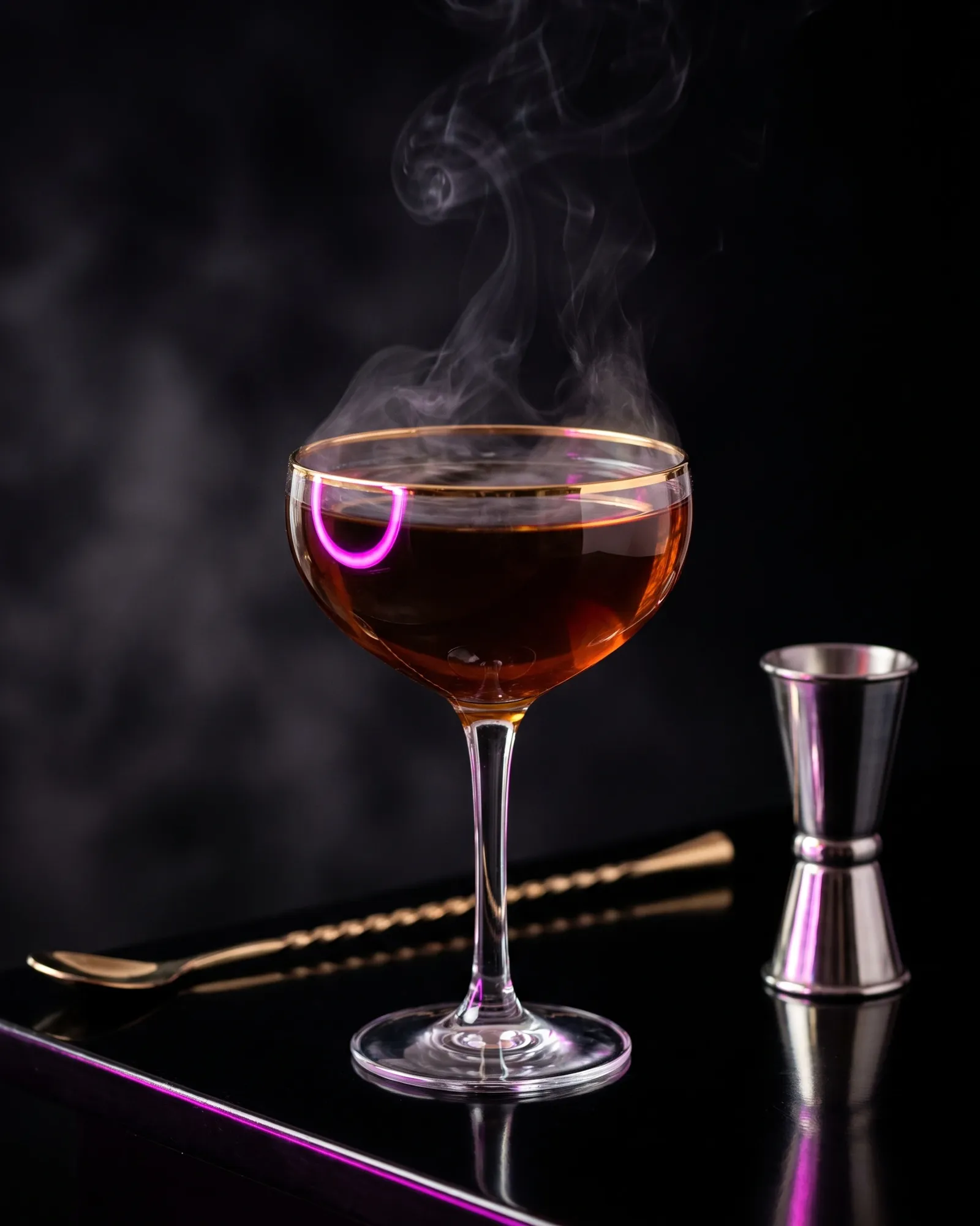 Illustration d'un cocktail sur un comptoir sombre